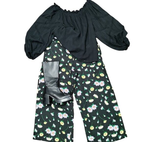 LOFT Tie Waist Linen Fluid Wide Leg Crop Whimsy Pants in Garden L - Picture 2 of 14